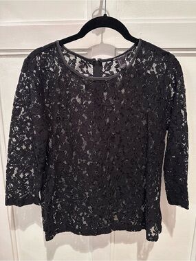 Black Floral Lace 3/4 Sleeve Top